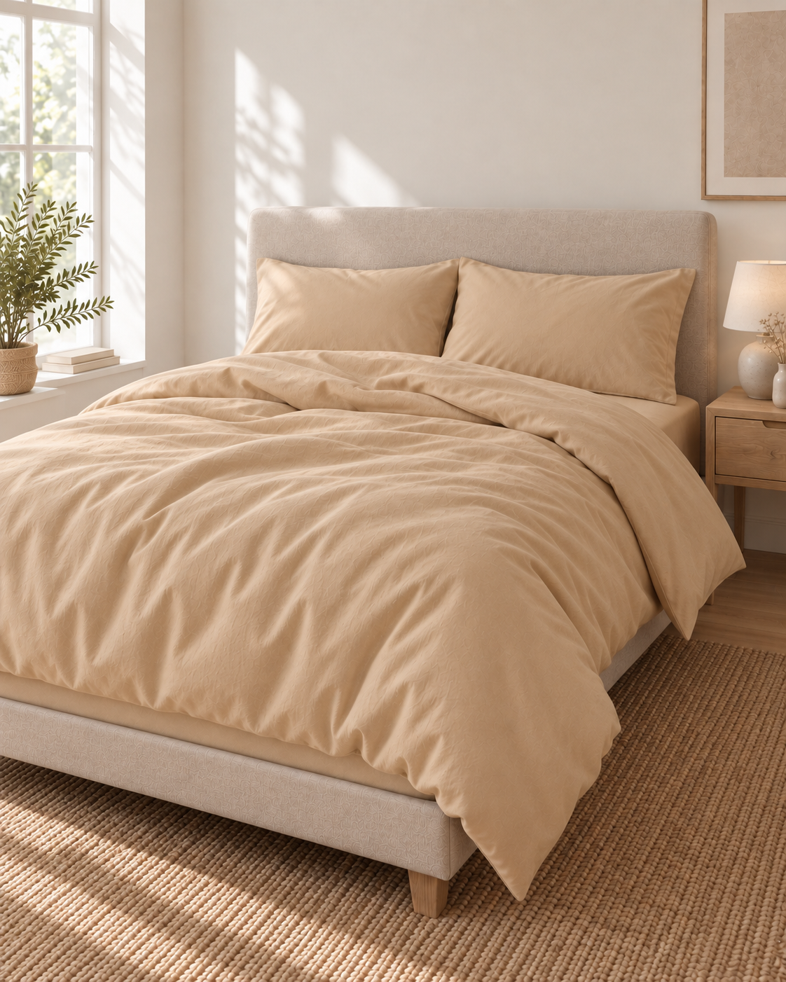 Pure Brushed Cotton Bedding Set – Warm Beige