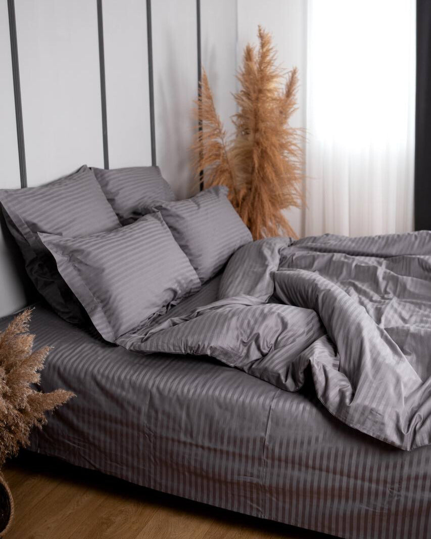 Premium Striped Sateen Cotton Bedding Set – Urban Grey