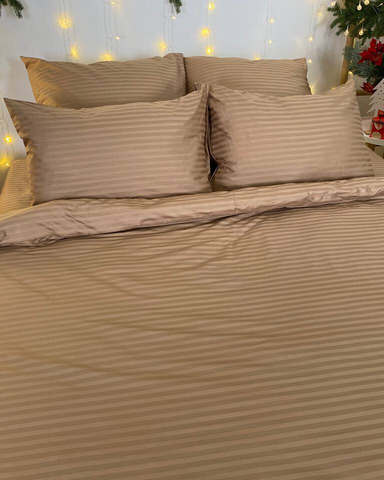Premium Striped Sateen Bedding Set – Warm Beige