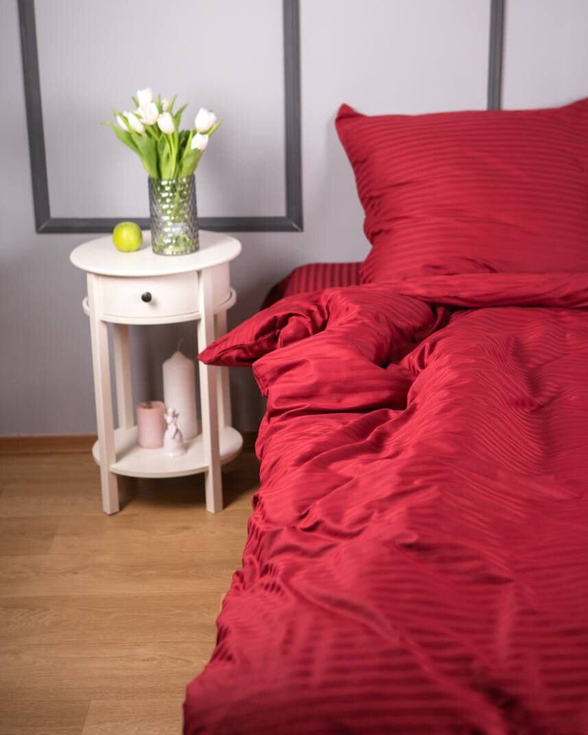 Premium Striped Sateen Cotton Bedding Set – Burgundy Red
