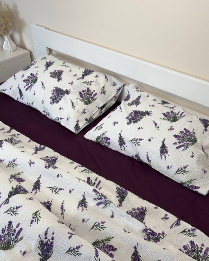 Premium Seersucker Cotton Bedding Set – Lavender Bloom