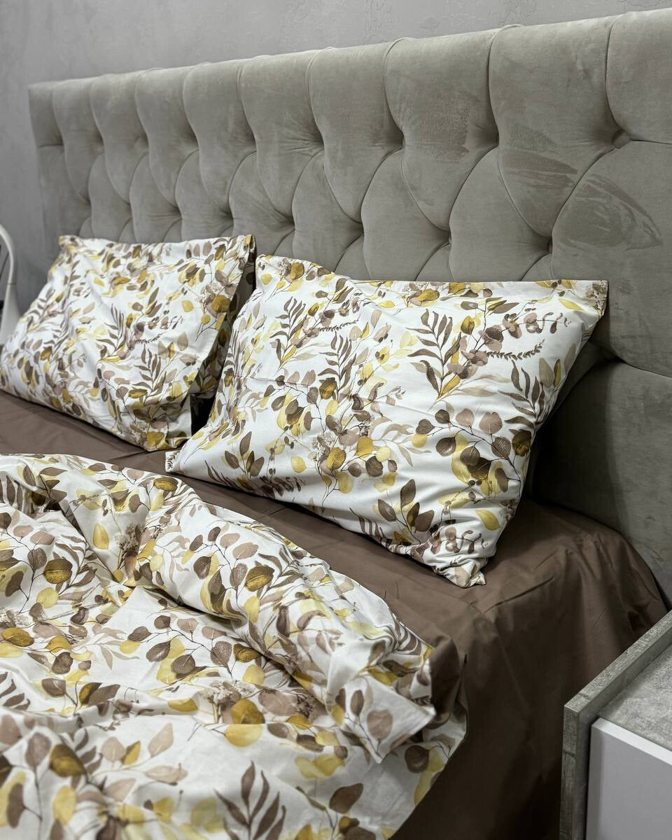 Premium Ranforce Cotton Bedding Set – Golden Olive Breeze