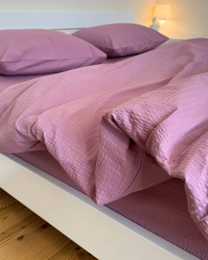Seersucker Cotton Bedding Set — Soft Mauve