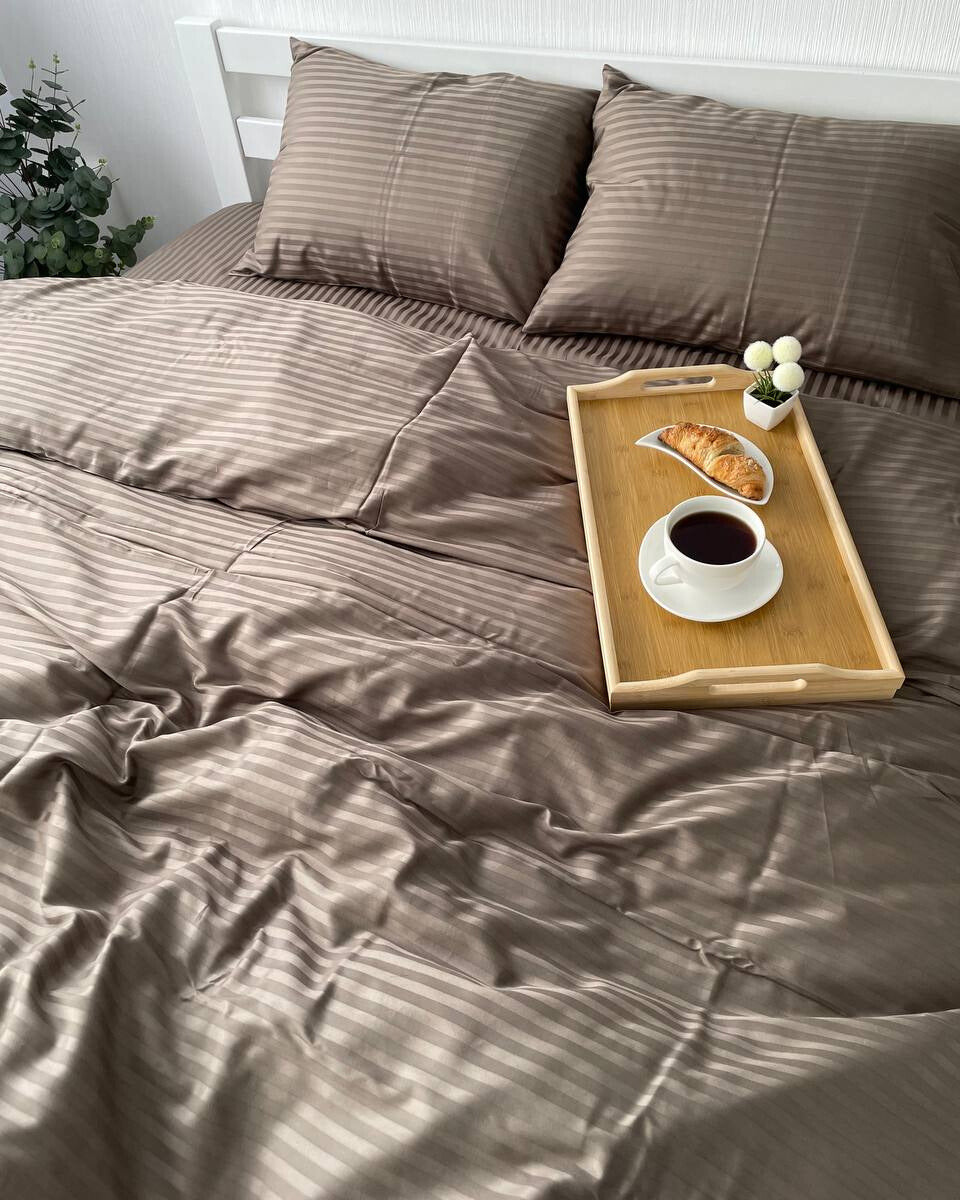 Premium Striped Sateen Cotton Bedding Set – Taupe Harmony