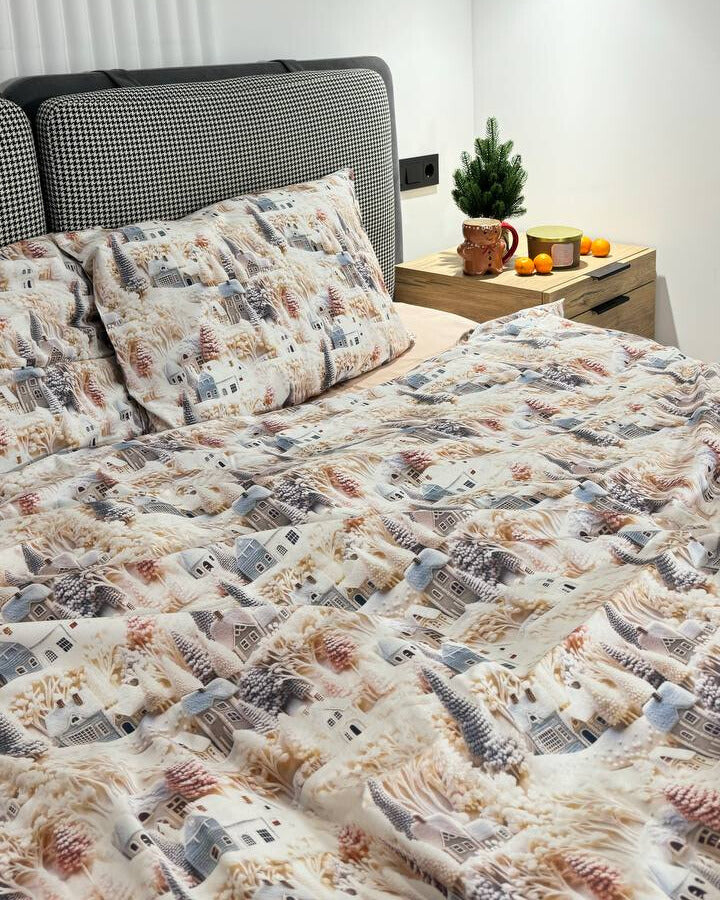 Premium Ranforce Cotton Bedding Set – Snowy Village Magic