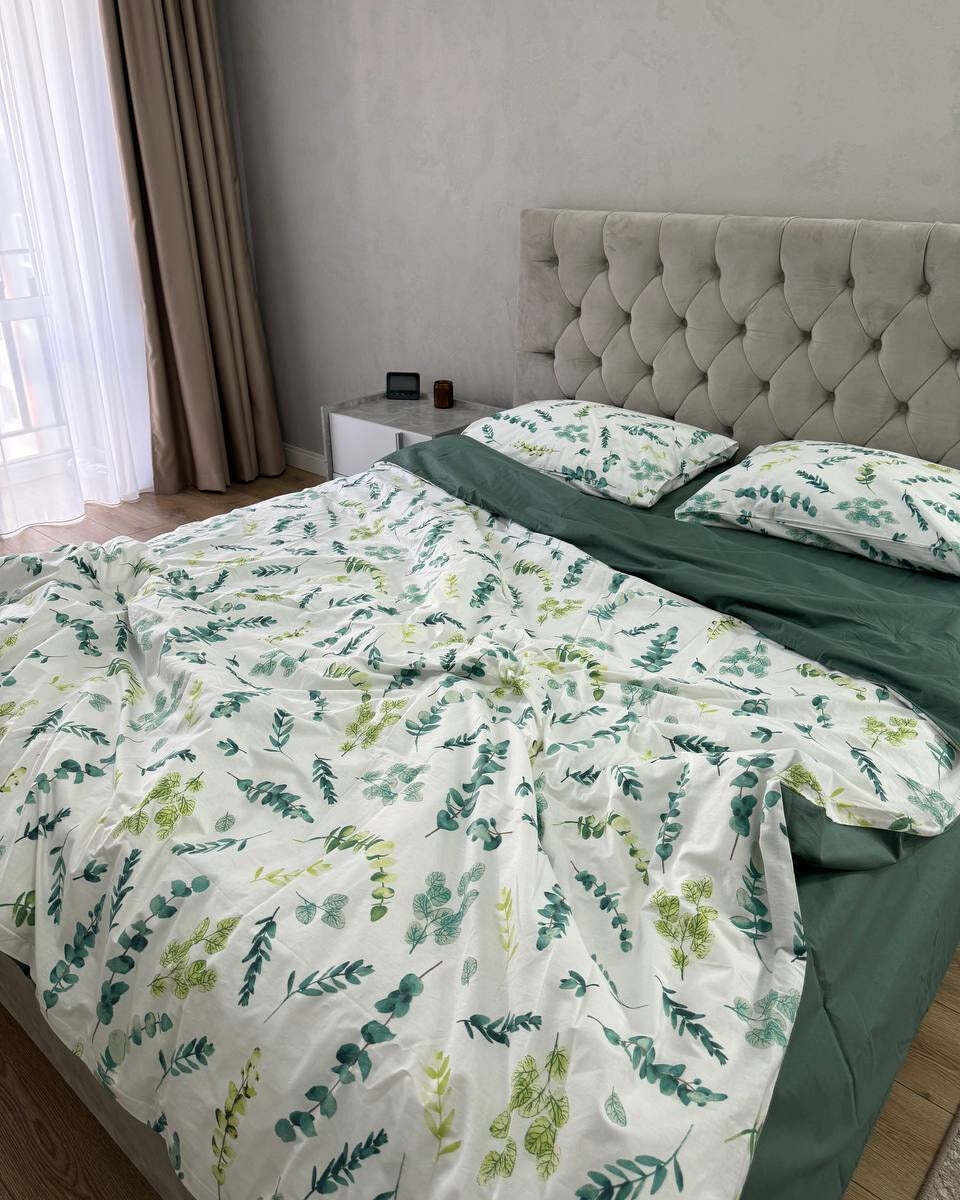 Premium Ranforce Cotton Bedding Set – Green Eucalyptus