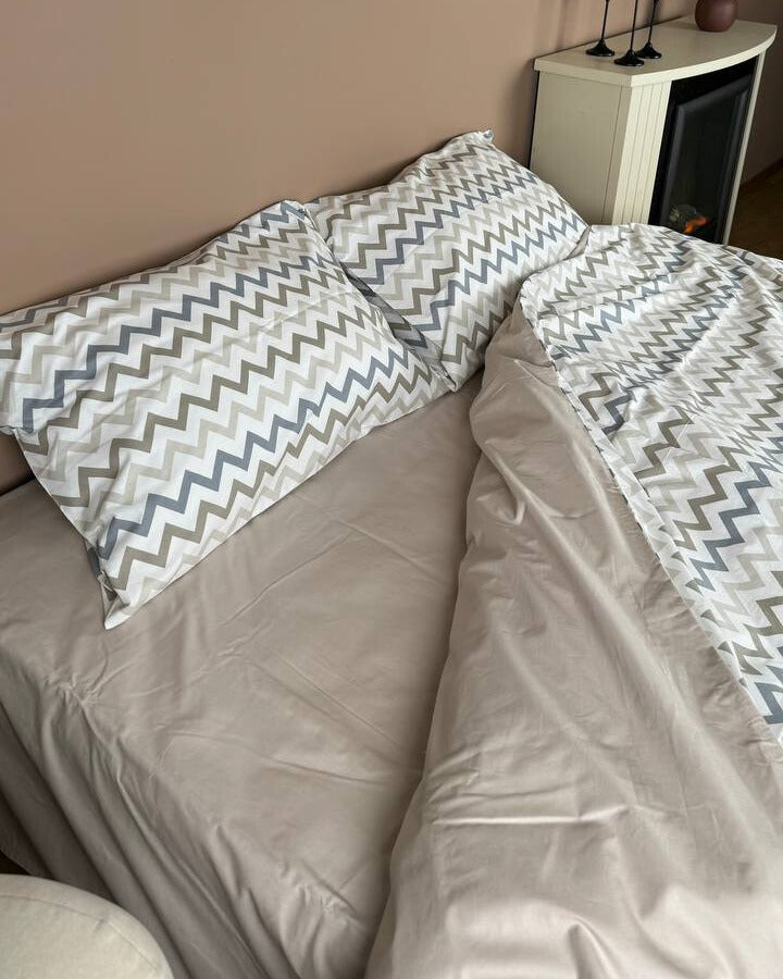 Premium Ranforce Cotton Bedding Set – Urban Zigzag Sand