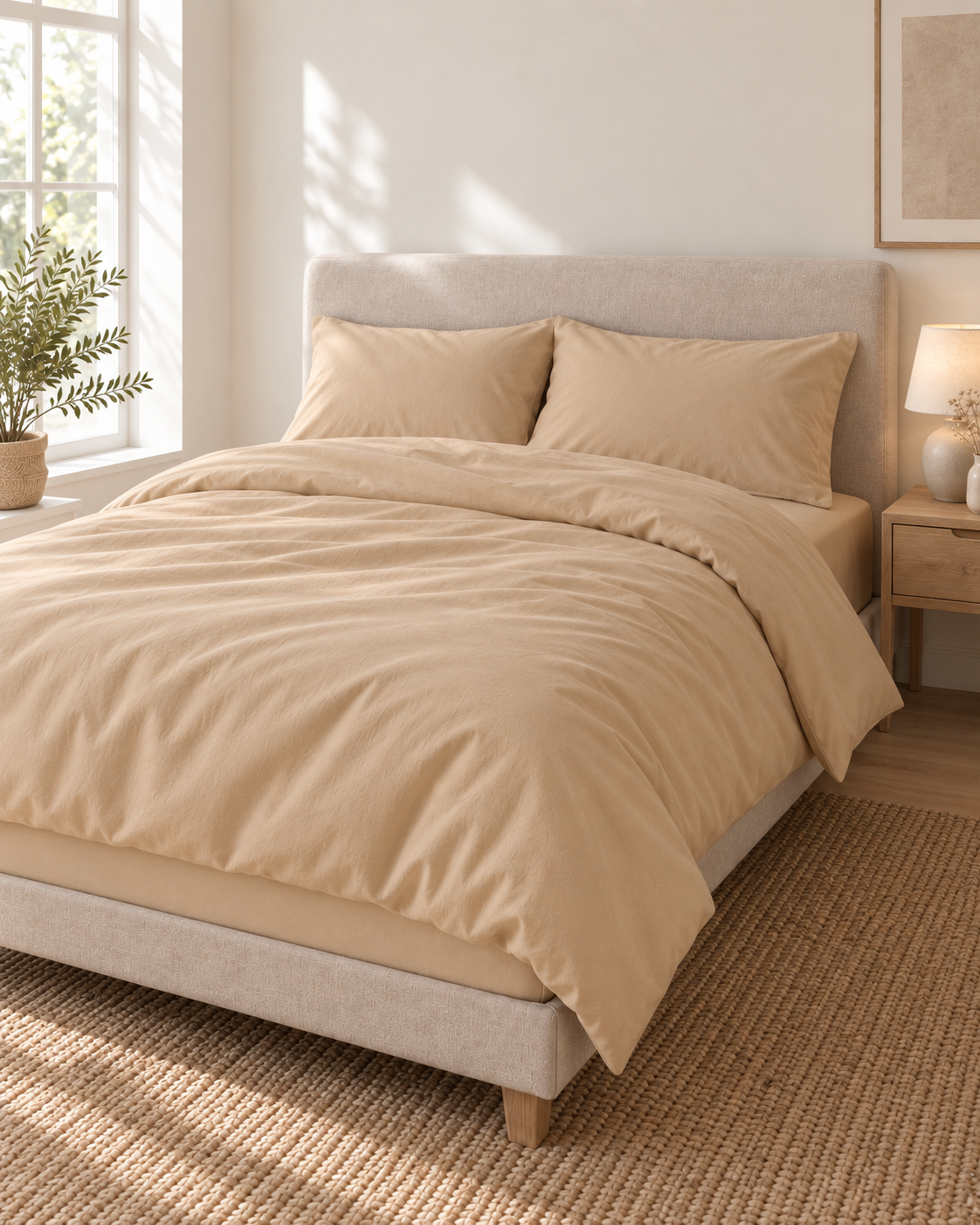 Pure Brushed Cotton Bedding Set – Warm Beige