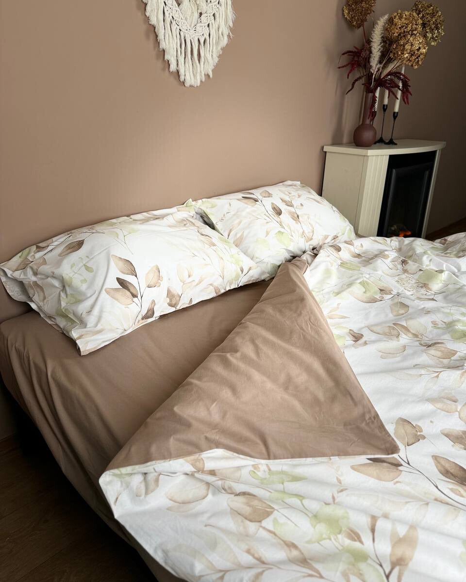 Premium Ranforce Cotton Bedding Set – Eucalyptus Breeze Latte