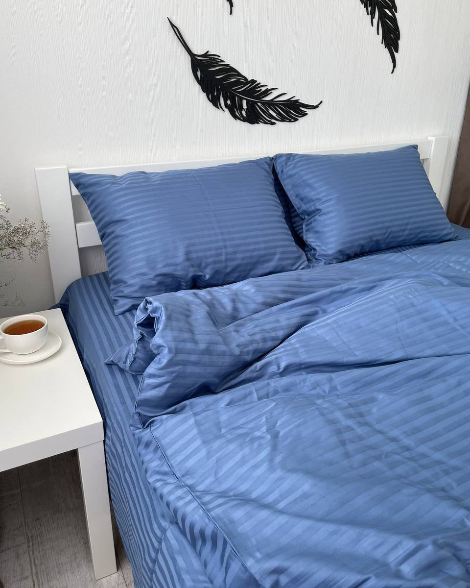 Striped Sateen Cotton Bedding Set — Blue Horizon
