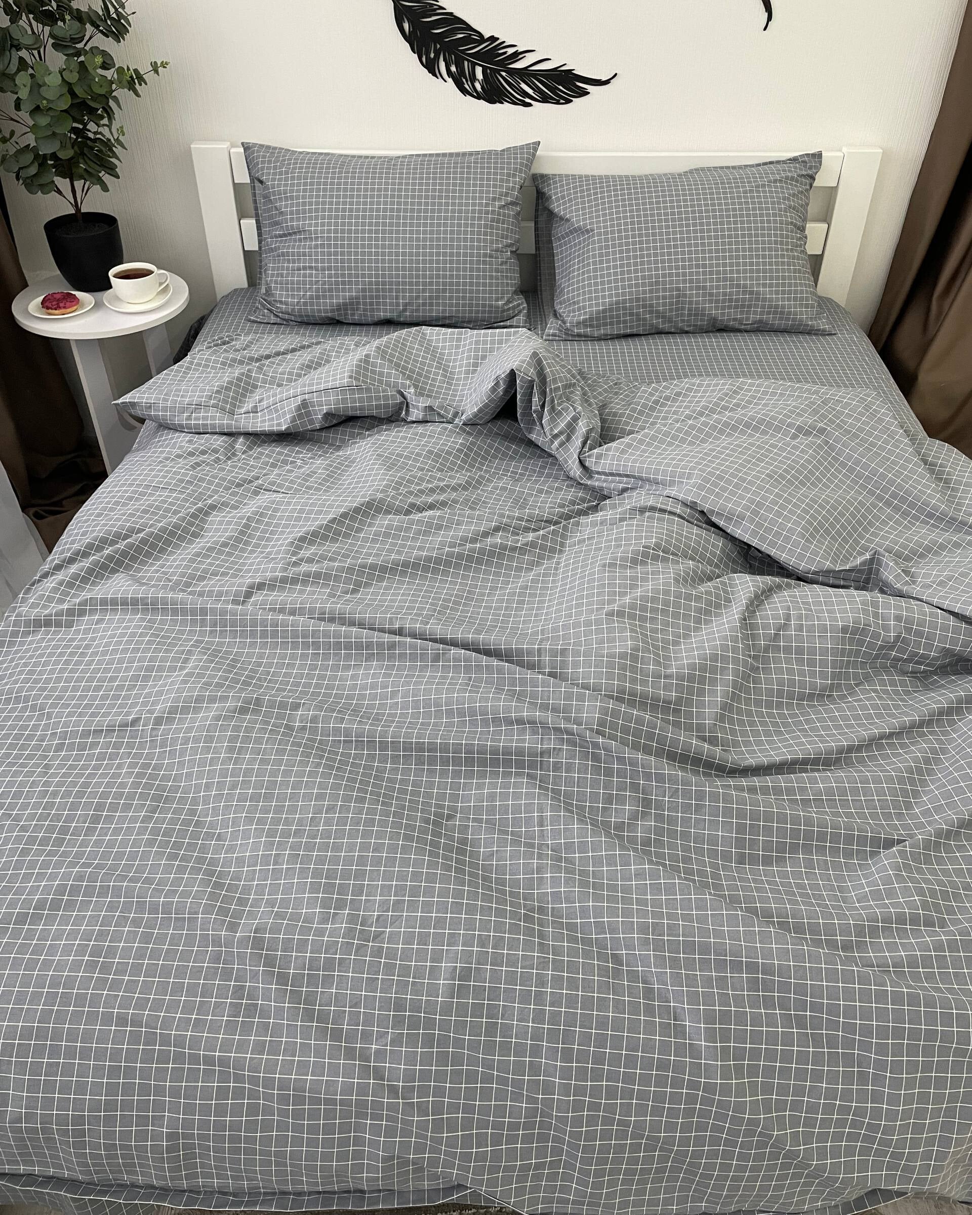 Premium Ranforce Cotton Bedding Set – Grey Grid