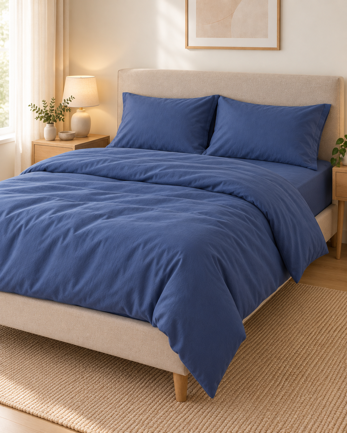 Pure Brushed Cotton Bedding Set – Denim Blue