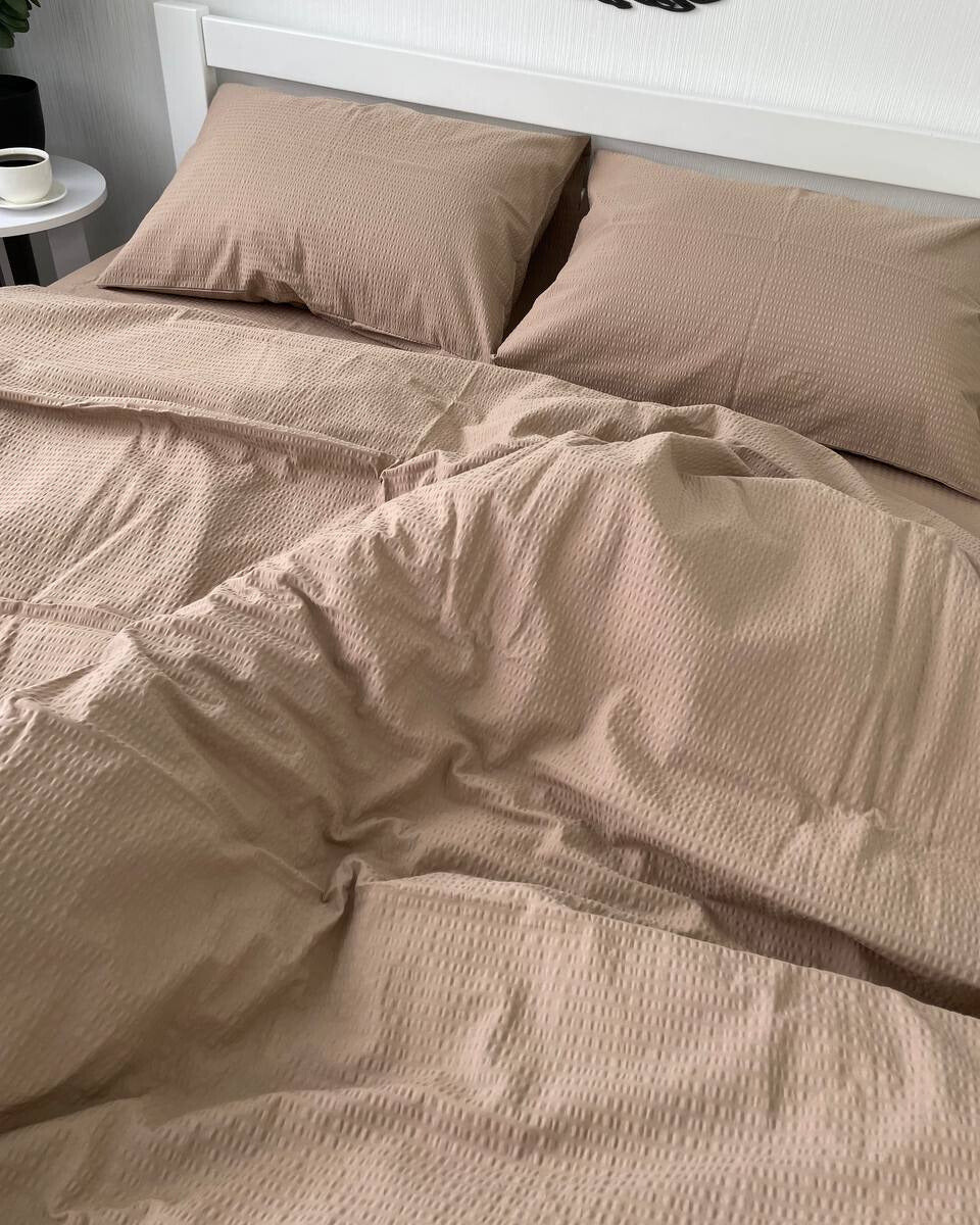 Premium Seersucker Cotton Bedding Set – Desert Taupe