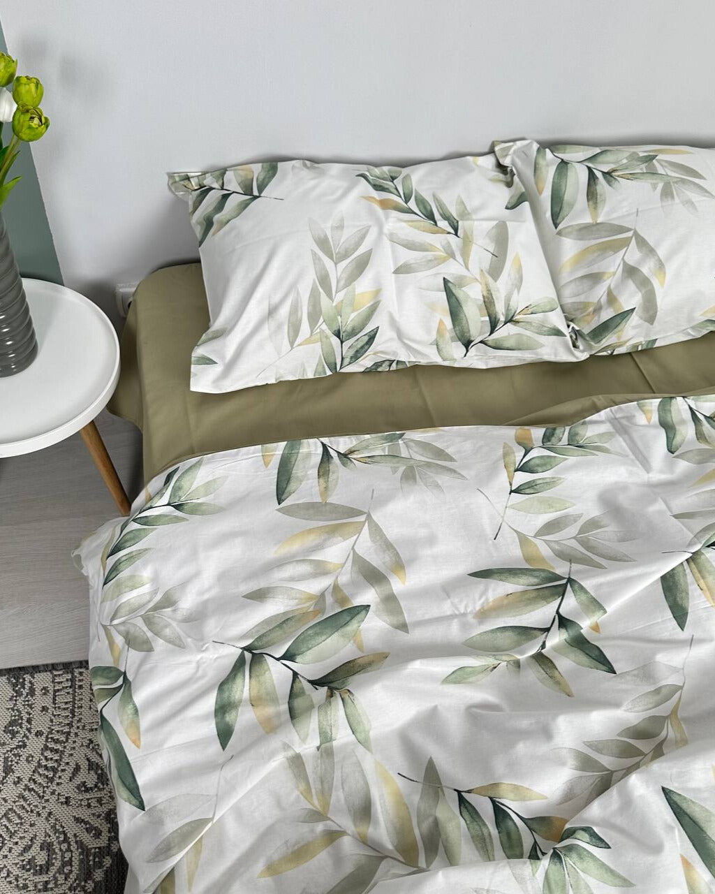 Premium Ranforce Cotton Bedding Set – Olive Leaf Harmony