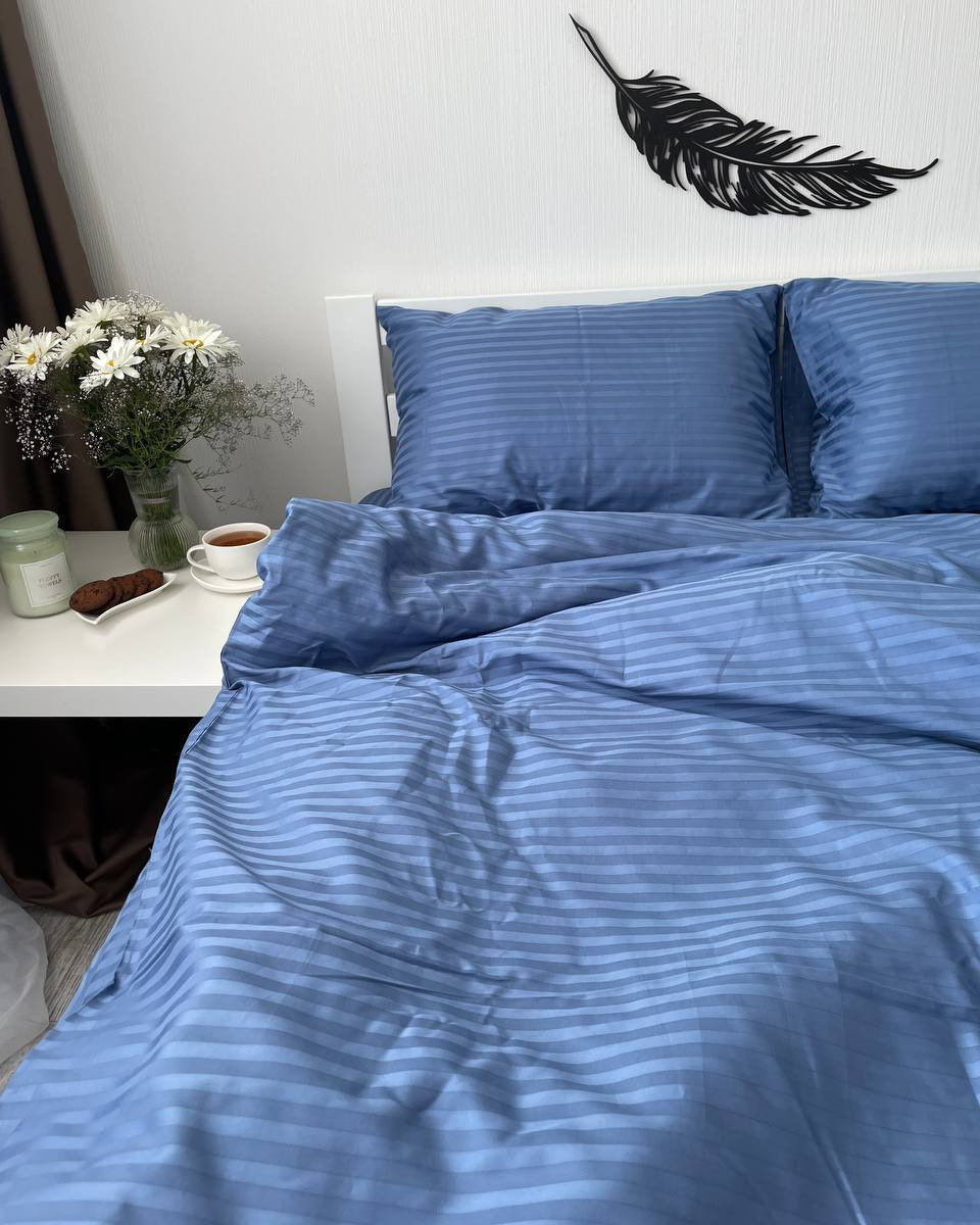 Striped Sateen Cotton Bedding Set — Blue Horizon