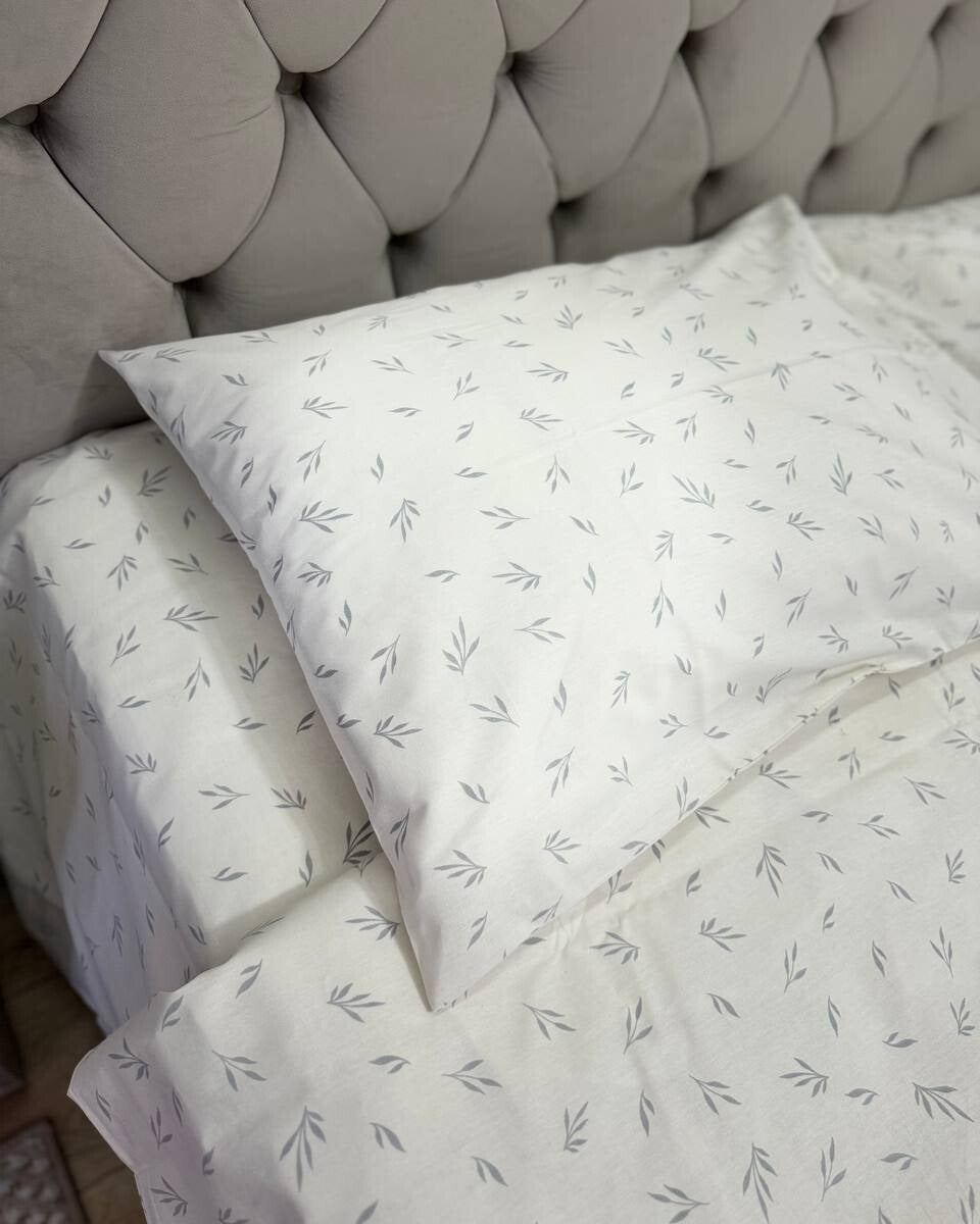 Premium Ranforce Cotton Bedding Set – Soft Leaf Cream