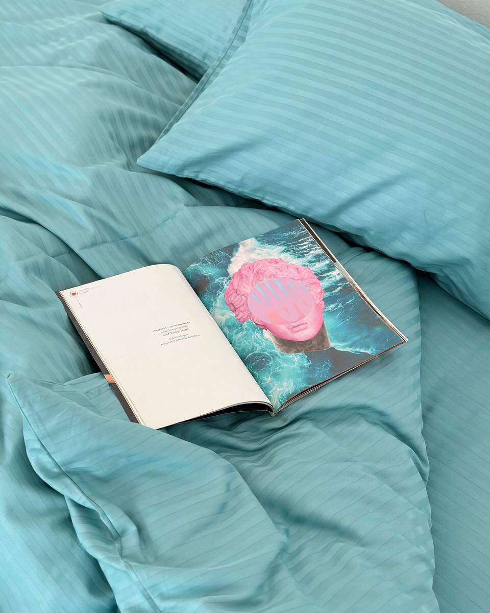 Premium Striped Sateen Cotton Bedding Set – Ocean Teal
