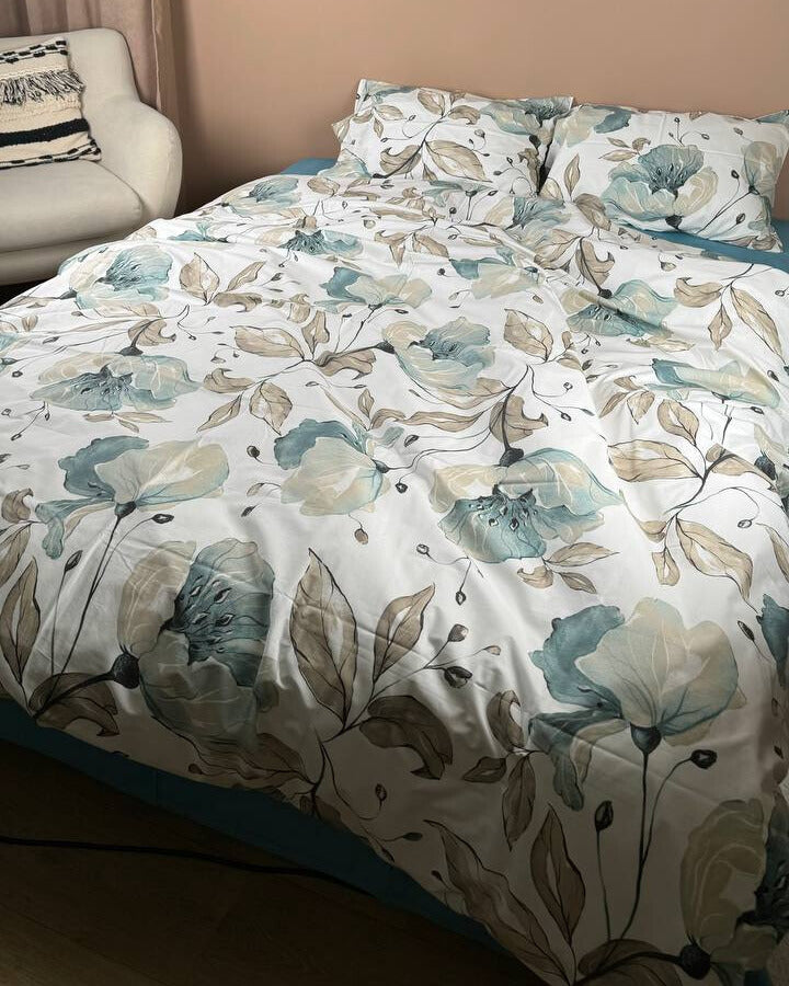 Premium Ranforce Cotton Bedding Set – Aqua Bloom