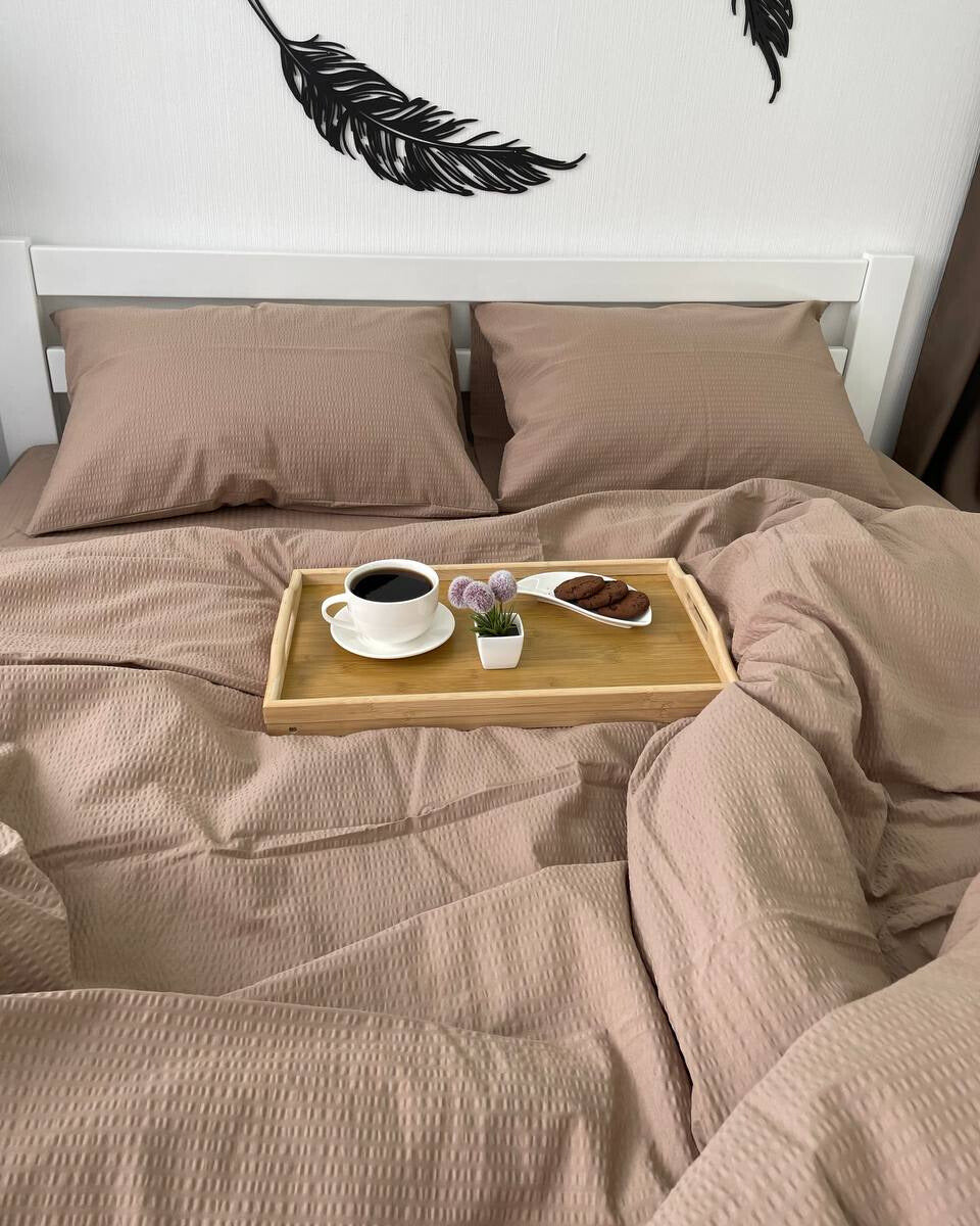 Premium Ranforce Seersucker Bedding Set – Desert Taupe