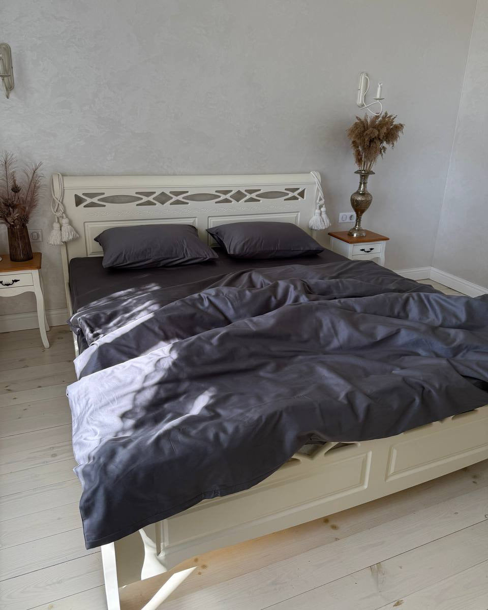 Luxury Cotton Sateen Bedding Set – Graphite Silk