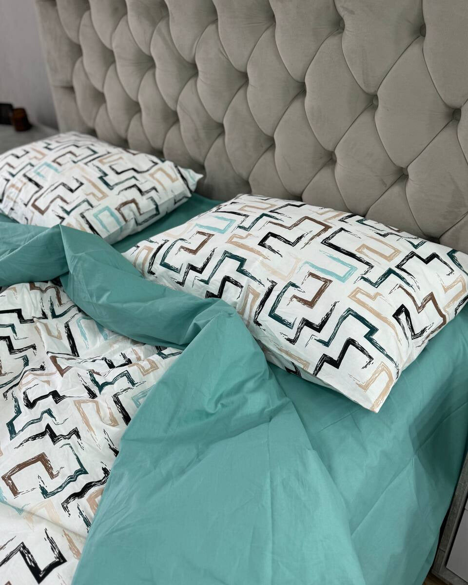 Premium Ranforce Cotton Bedding Set – Mint Geometry