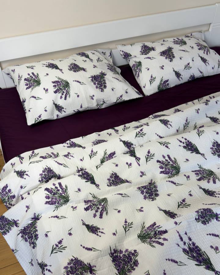 Premium Seersucker Cotton Bedding Set – Lavender Bloom
