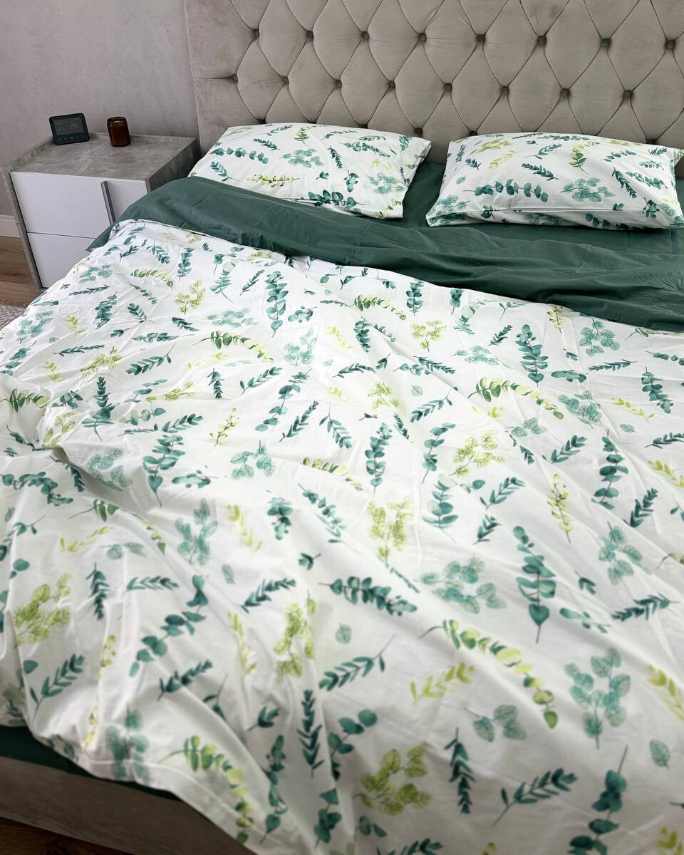 Premium Ranforce Cotton Bedding Set – Green Eucalyptus