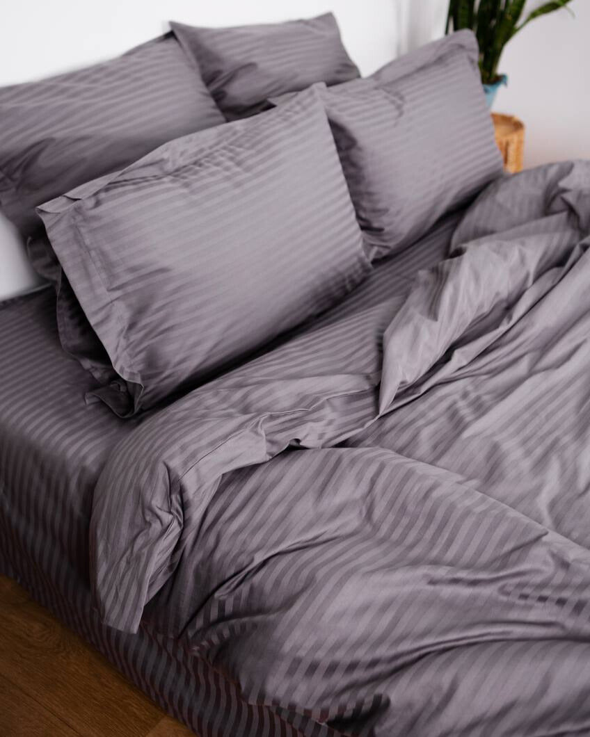 Premium Striped Sateen Bedding Set – Urban Grey