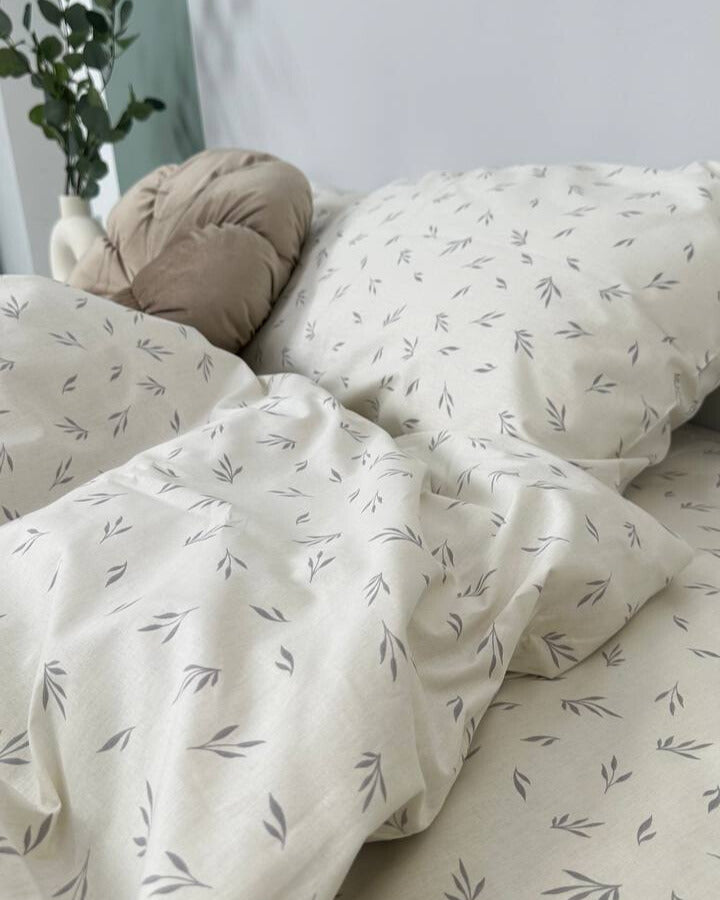 Premium Ranforce Cotton Bedding Set – Soft Leaf Cream