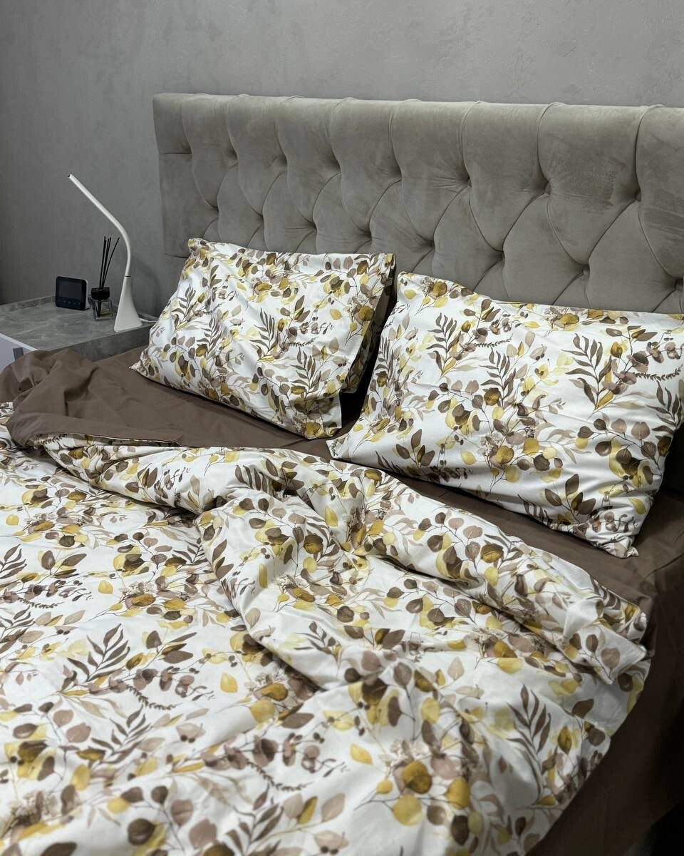 Premium Ranforce Cotton Bedding Set – Golden Olive Breeze