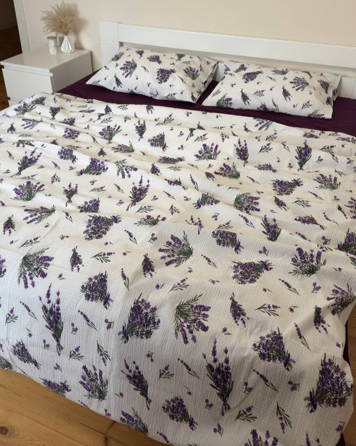 Premium Seersucker Cotton Bedding Set – Lavender Bloom