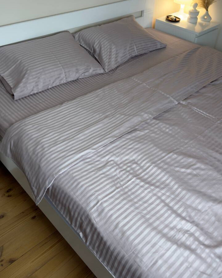 Premium Striped Sateen Bedding Set – Soft Grey