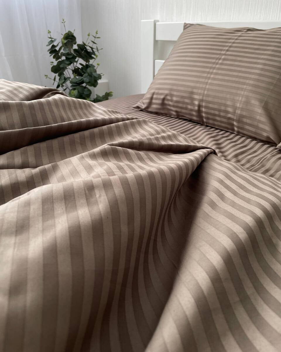 Premium Striped Sateen Cotton Bedding Set – Taupe Harmony