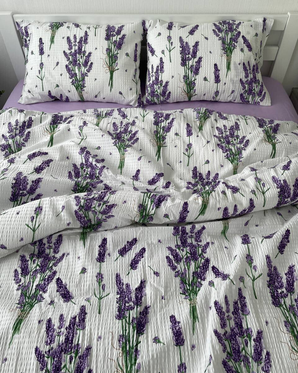 Premium Seersucker Cotton Bedding Set – Lavender Field