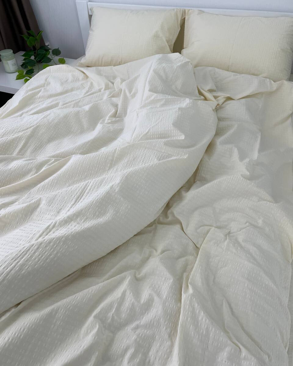 Premium Ranforce Seersucker Bedding Set – Soft Cream