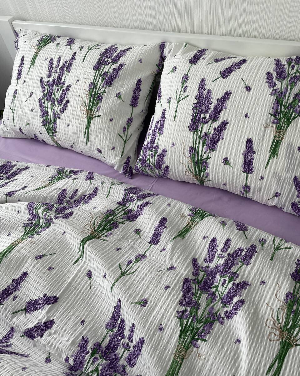 Premium Seersucker Cotton Bedding Set – Lavender Field