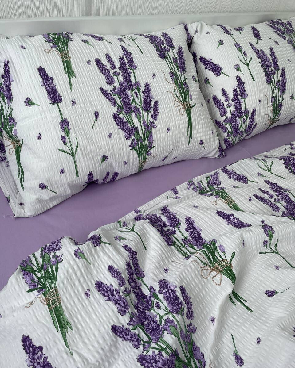 Premium Seersucker Cotton Bedding Set – Lavender Field