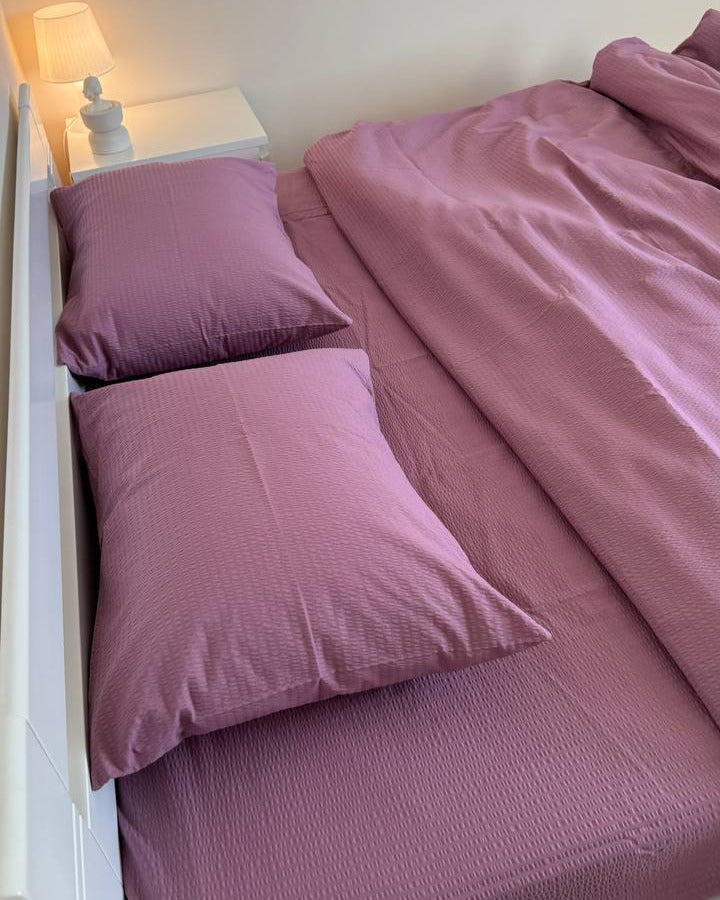 Seersucker Cotton Bedding Set — Soft Mauve