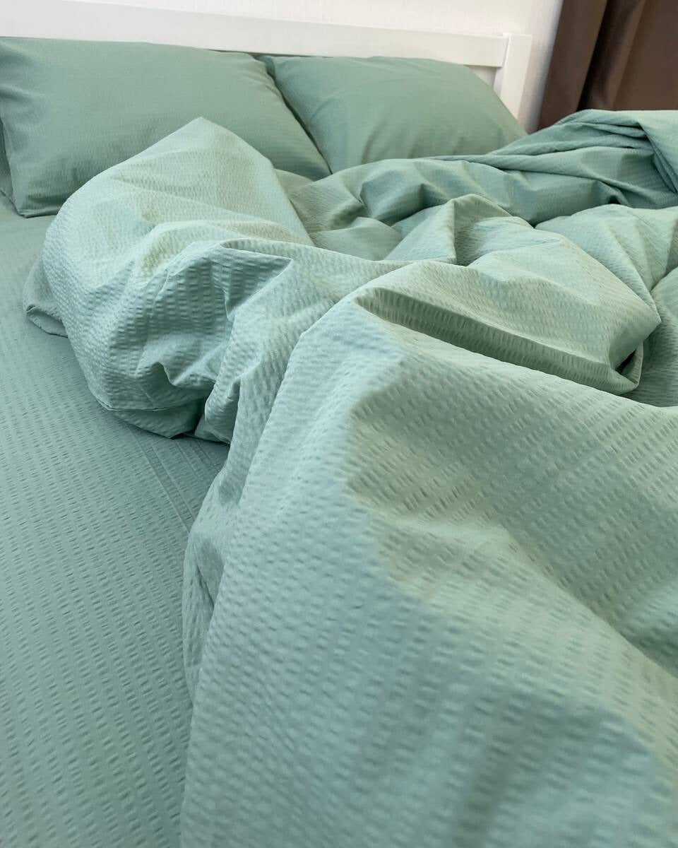Premium Ranforce Seersucker Bedding Set – Mint Whisper