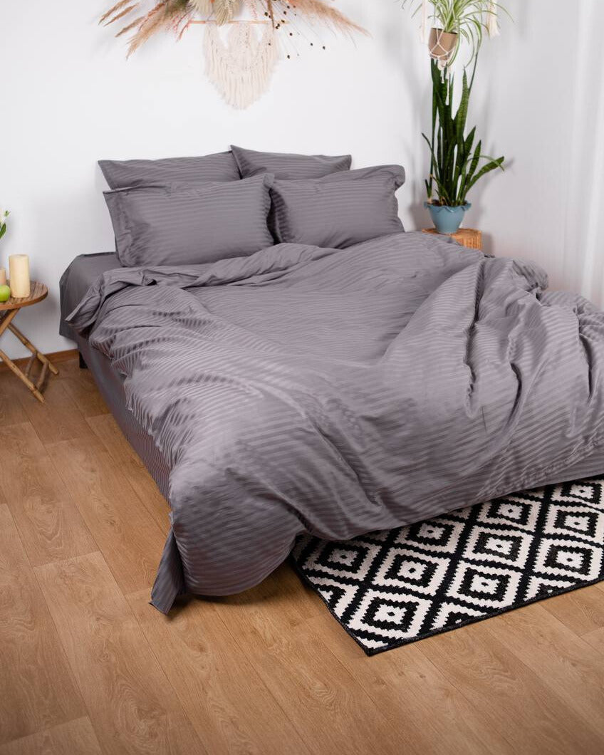 Premium Striped Sateen Cotton Bedding Set – Urban Grey