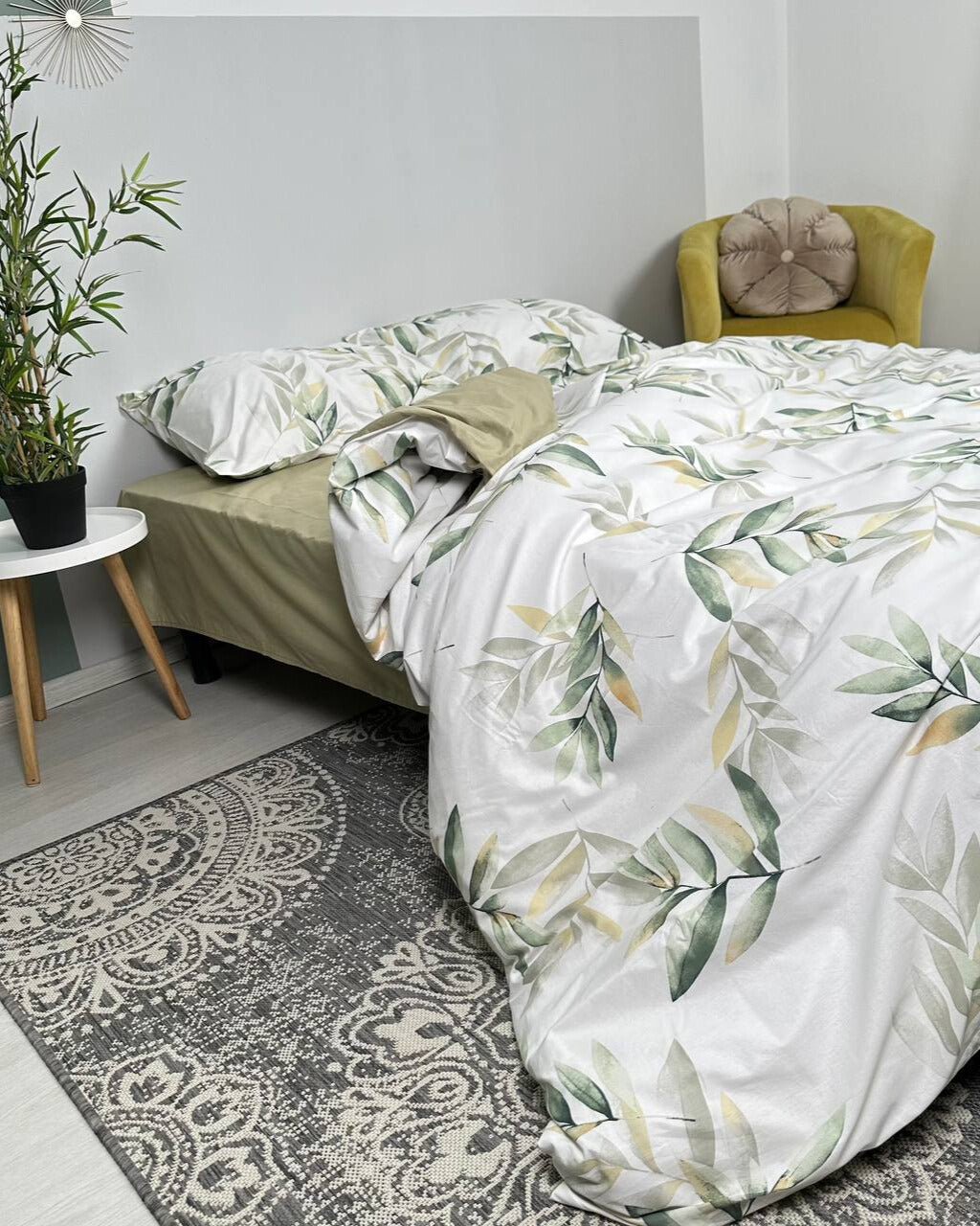 Premium Ranforce Cotton Bedding Set – Olive Leaf Harmony