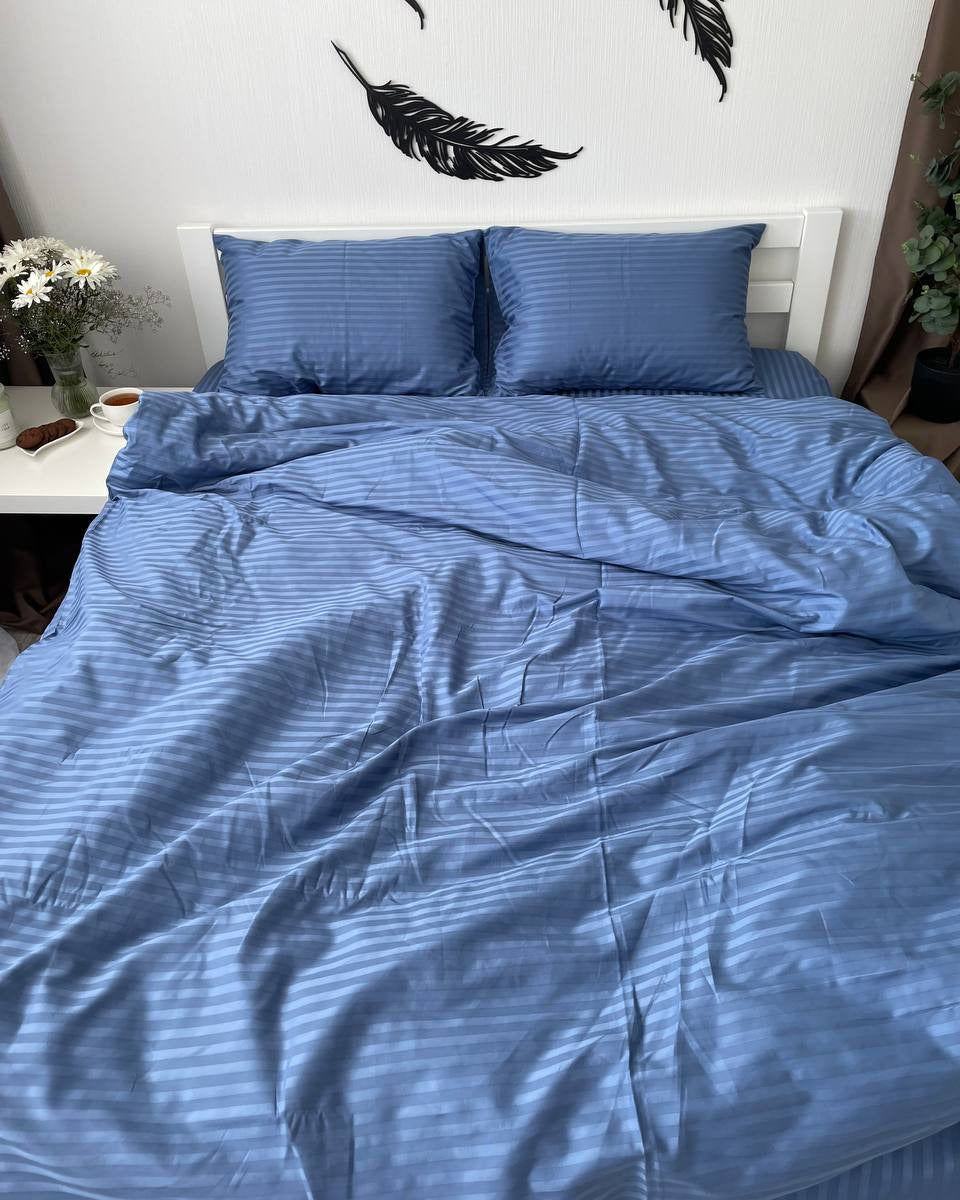 Striped Sateen Cotton Bedding Set — Blue Horizon