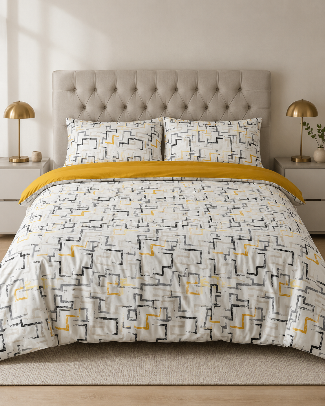 Ranforce Cotton Bedding Set – Mustard Geometry