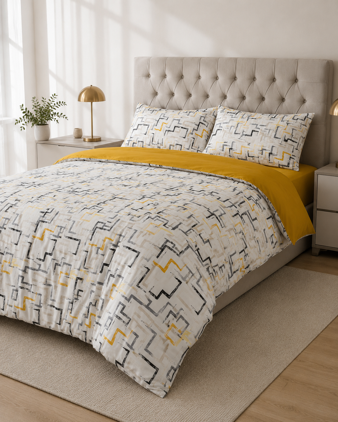 Ranforce Cotton Bedding Set – Mustard Geometry