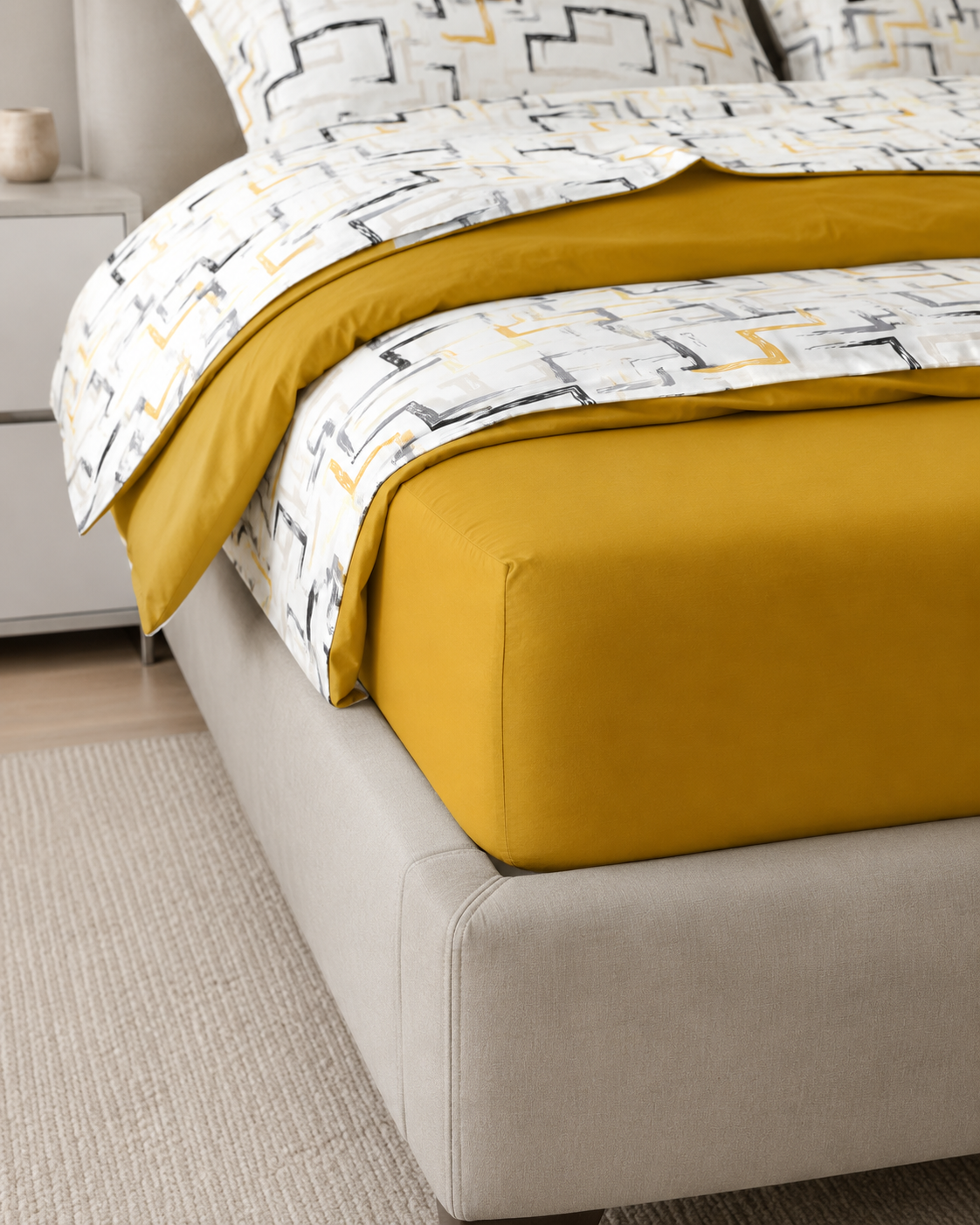 Ranforce Cotton Bedding Set – Mustard Geometry