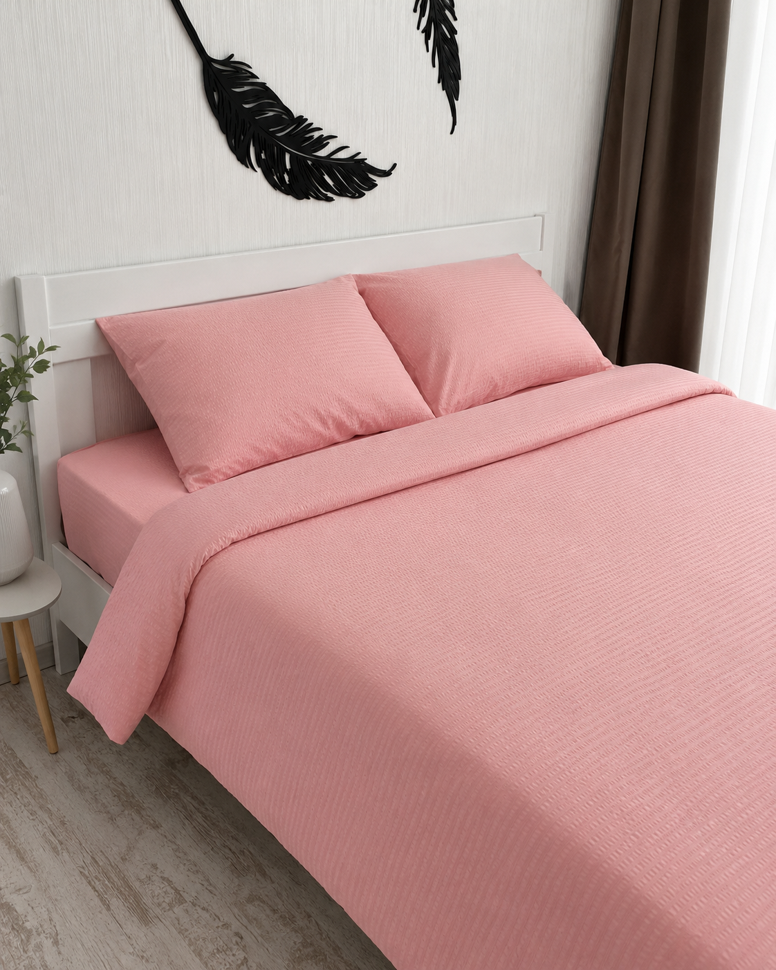 Seersucker Cotton Bedding Set – Pink Blush