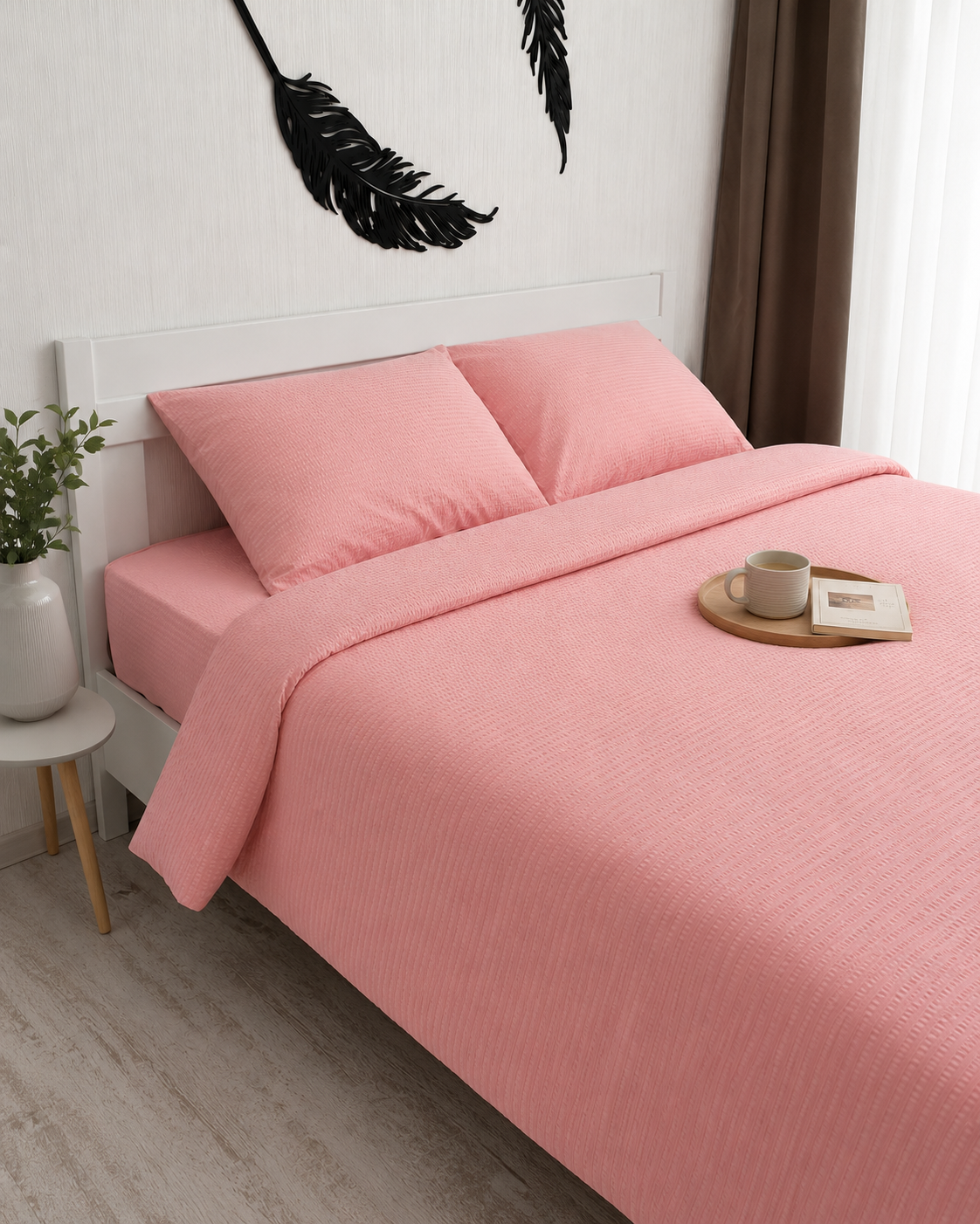 Seersucker Cotton Bedding Set – Pink Blush