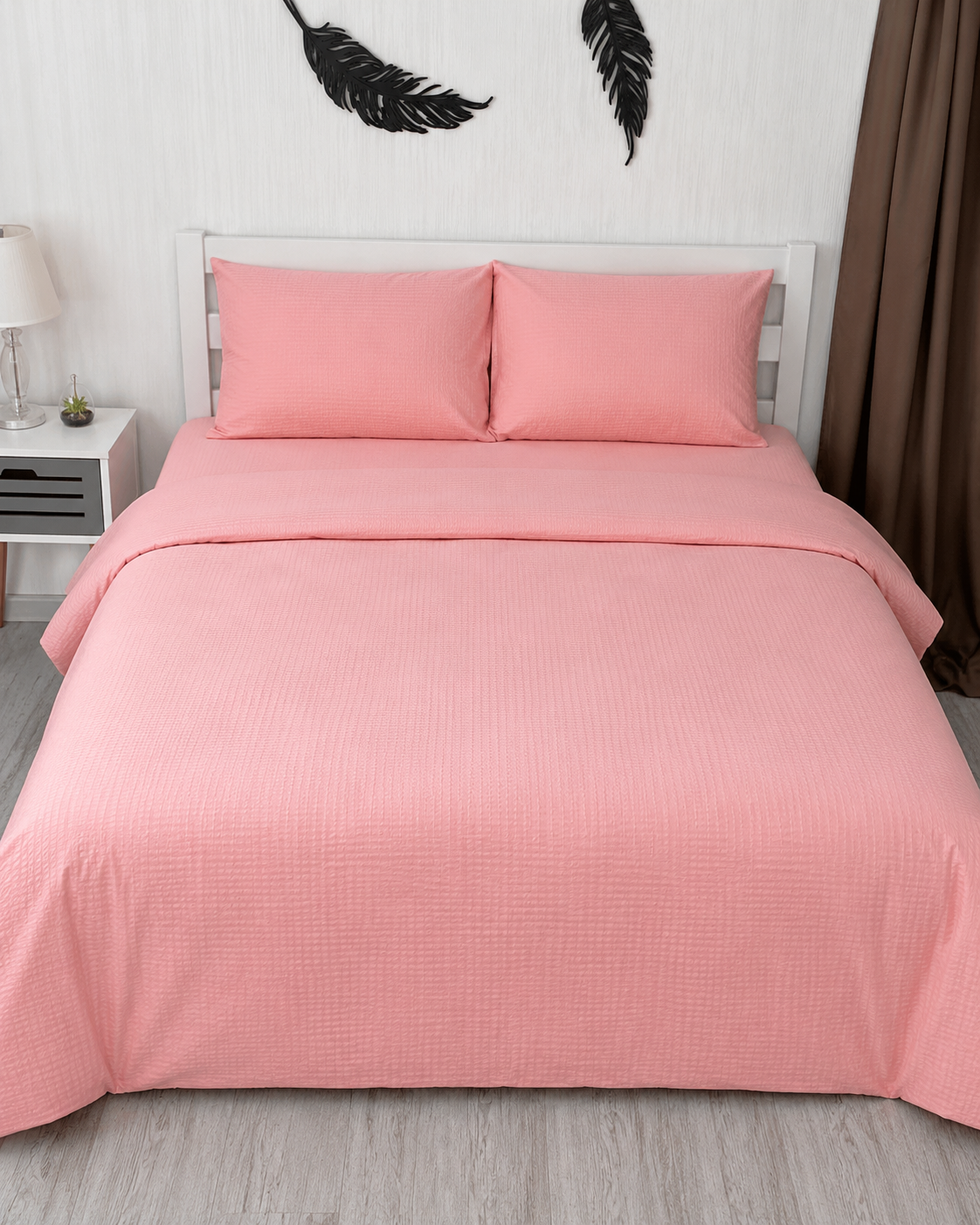 Seersucker Cotton Bedding Set – Pink Blush