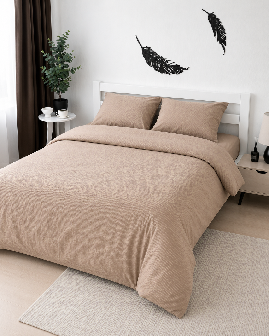 Seersucker Cotton Bedding Set – Desert Taupe
