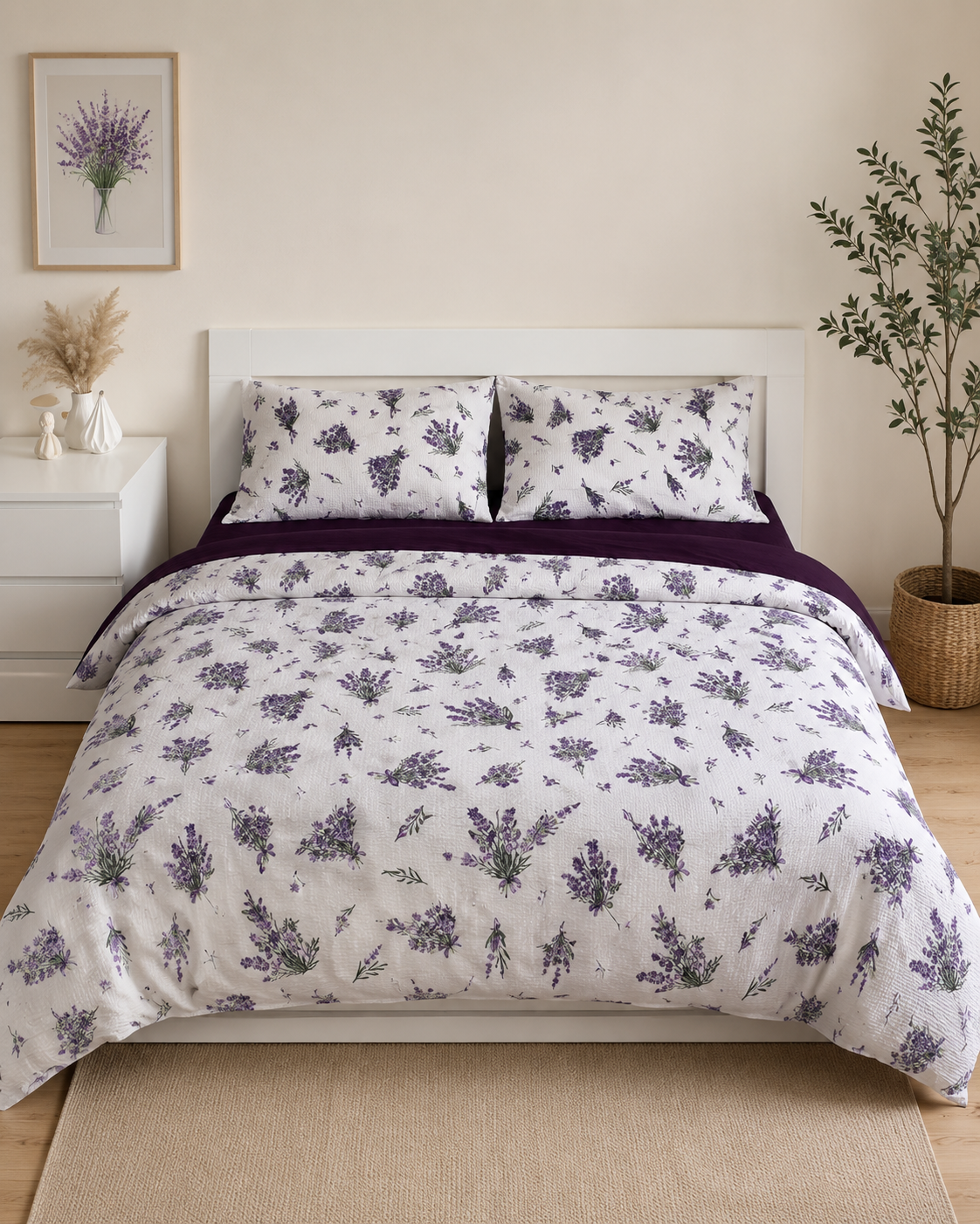 Seersucker Cotton Bedding Set – Lavender Bloom